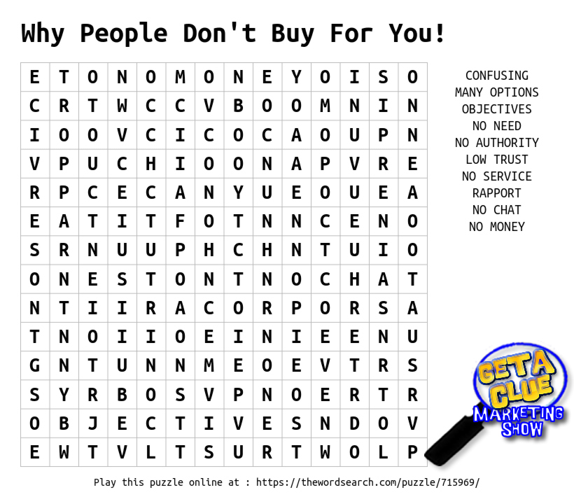 word search puzzle why people dont buy